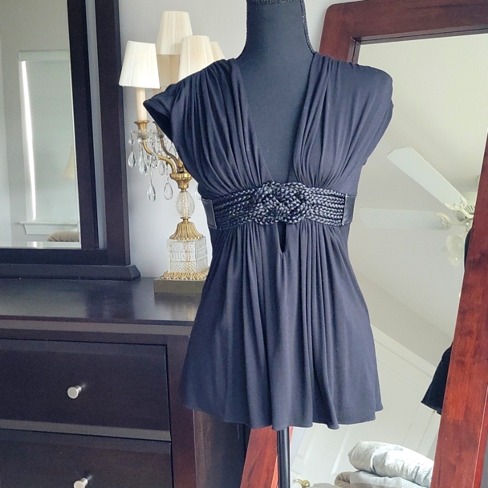 SKY Black Vneck Sleeveless Top